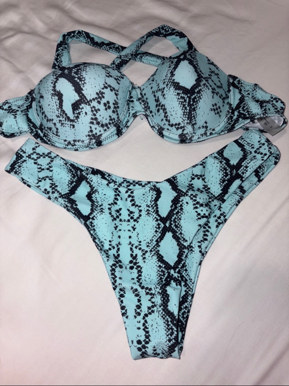 Aqua Snake-Print Bikini Set